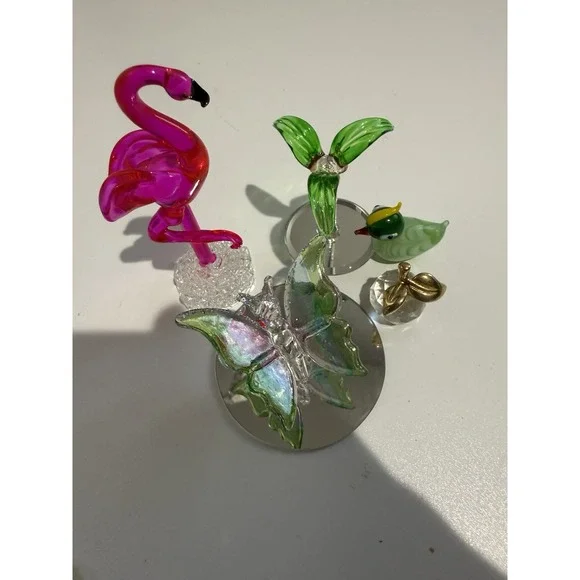 Hand Blown Art Glass Flamingo Duck Palm‎ Tree Butterfly Apple Vintage